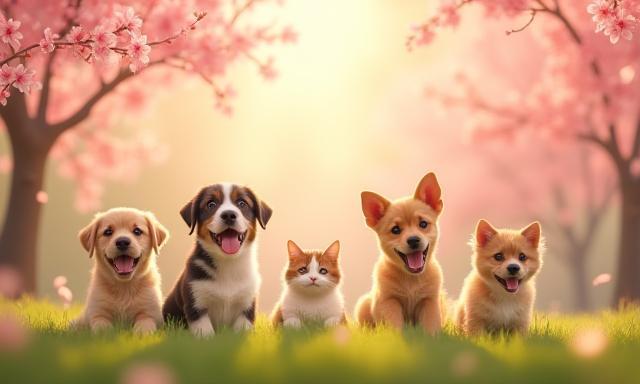 Sakura Pet Mart のペットたちと春の雰囲気