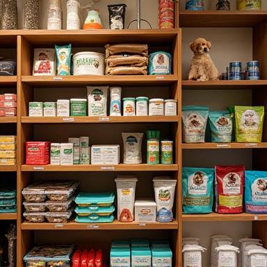 多彩なペット用品が並ぶ店内棚